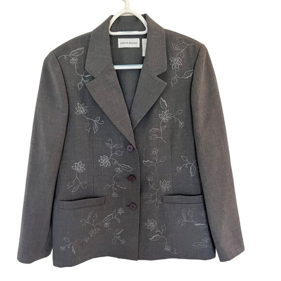 Alfred Dunner Womens Embroidered Blazer Size 10 Gray - Picture 1 of 7
